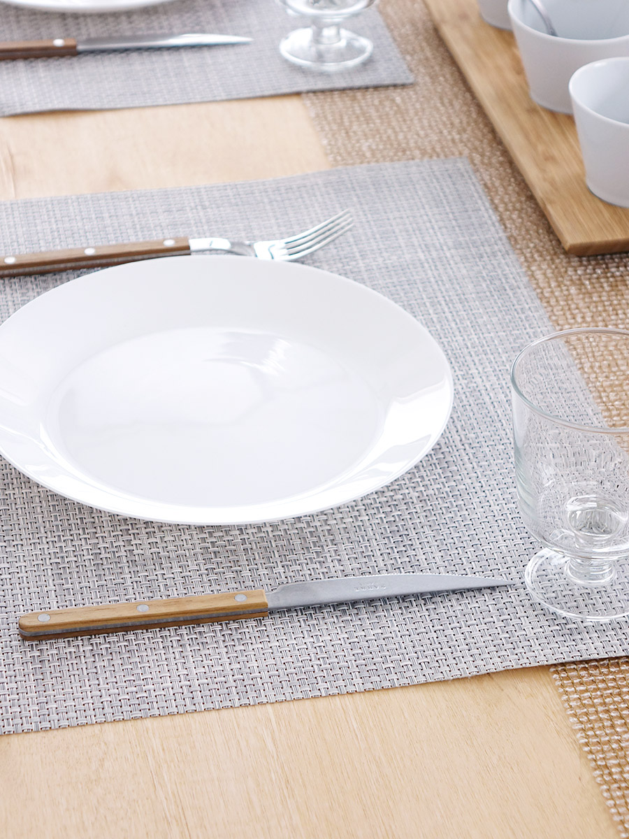 平織りのバスケットウィーブ柄　シルバー　ランチョンマット