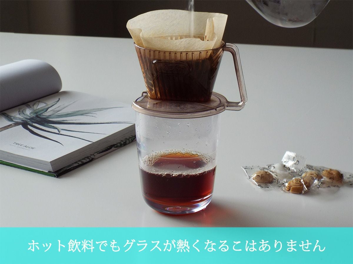 ホット飲料でも容器が熱くならないトライタングラス