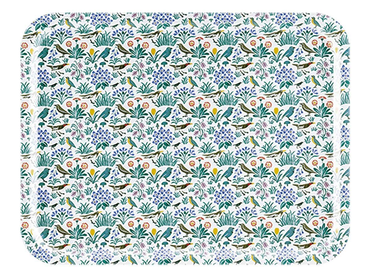 北欧スウェーデン製の木製トレー 43×33cm 小花柄 小鳥柄 マイガーデン V＆A