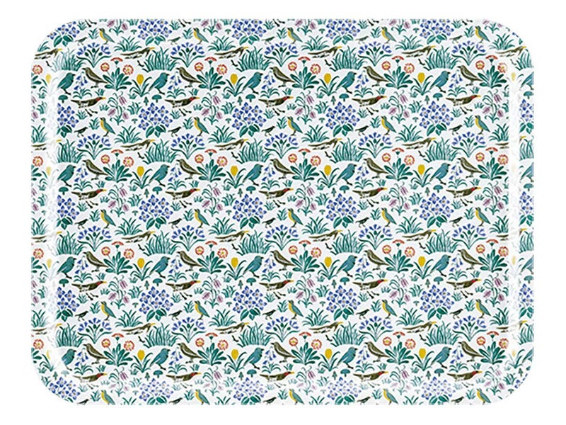 北欧スウェーデン製の木製トレー 43×33cm 小花柄 小鳥柄 マイガーデン V＆A