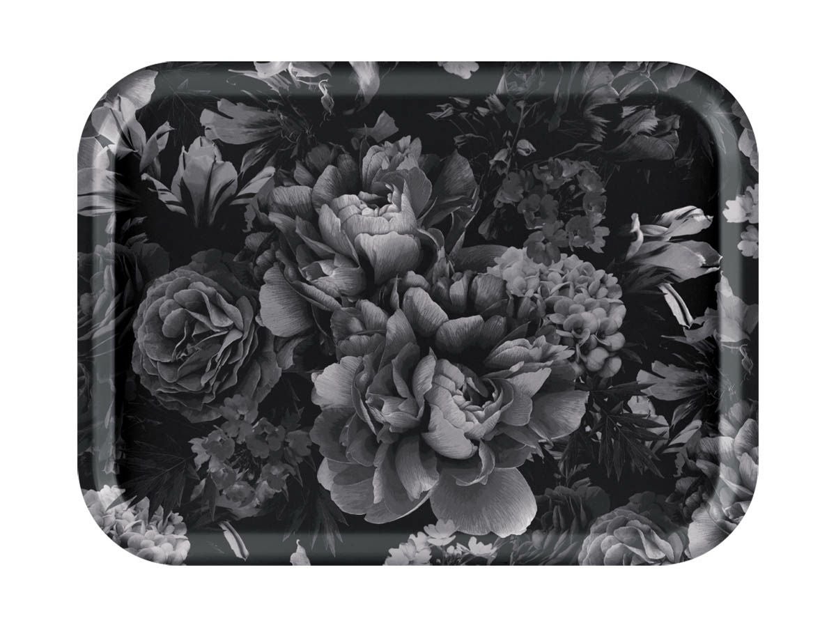 ブラックフラワー 黒の花柄トレイ｜スウェーデン製